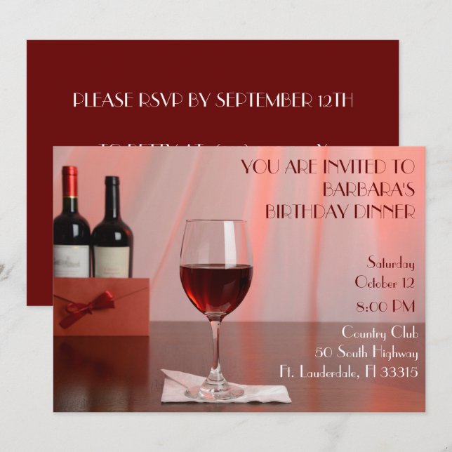 Invitación a la fiesta de cumpleaños del vino rojo (Anverso / Reverso)