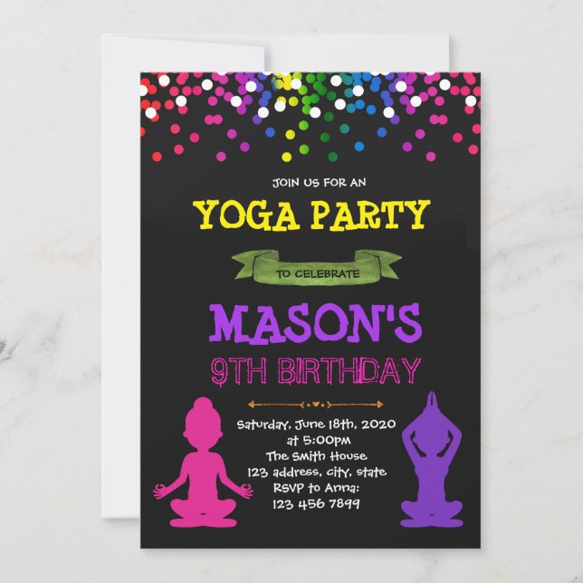 Invitación a la fiesta de cumpleaños del yoga (Anverso)