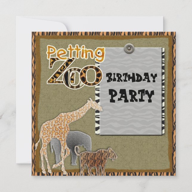 invitación a la fiesta de cumpleaños del zoológico (Anverso)