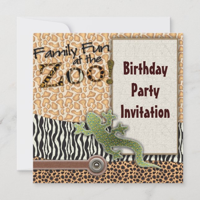 Invitación a la fiesta de cumpleaños del zoológico (Anverso)
