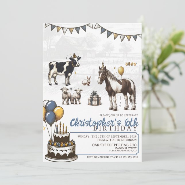 Invitación a la fiesta de cumpleaños del zoológico (Anverso de pie)
