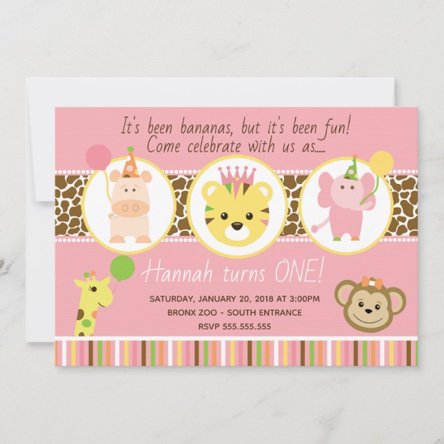 Invitación a la fiesta de cumpleaños del zoológico (Anverso)