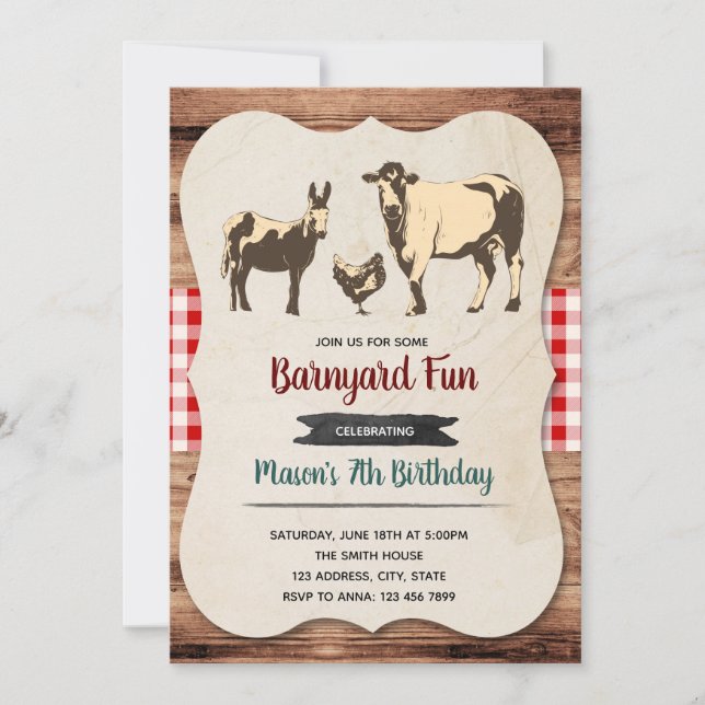 Invitación a la fiesta de cumpleaños del zoológico (Anverso)