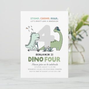Invitación a la fiesta de cumpleaños Dino-Cuatro