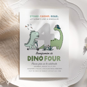 Invitación a la fiesta de cumpleaños Dino-Cuatro