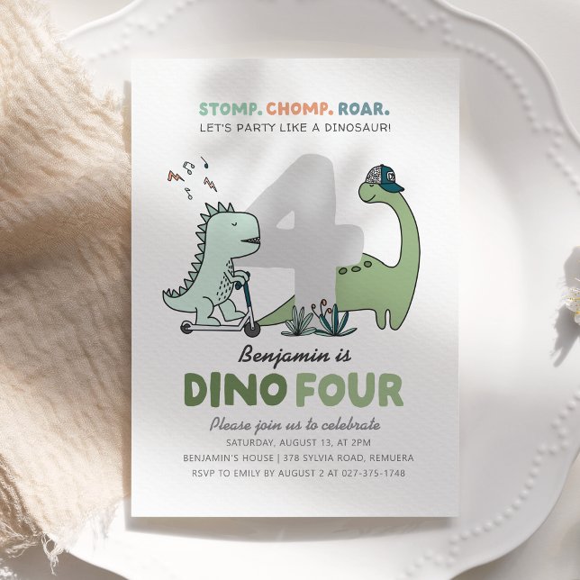 Invitación a la fiesta de cumpleaños Dino-Cuatro (Subido por el creador)