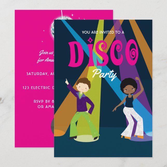 Invitación a la fiesta de cumpleaños Disco (Anverso / Reverso)