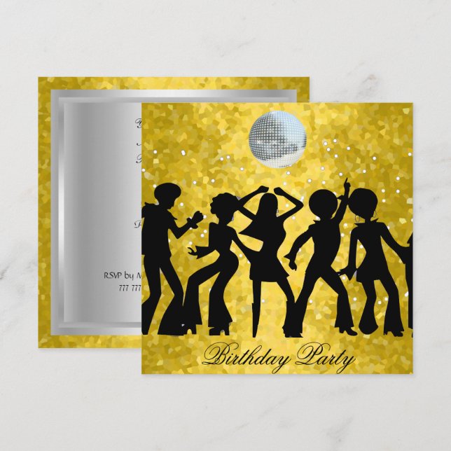 Invitación a la fiesta de cumpleaños Disco 70's (Anverso / Reverso)