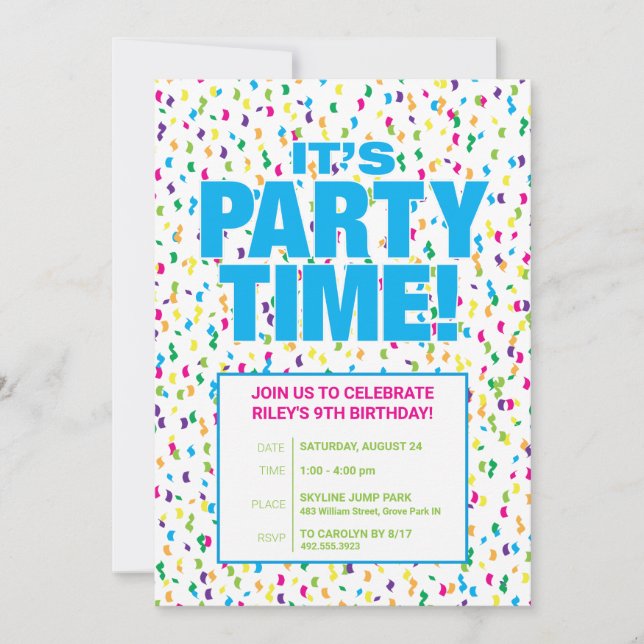Invitación a la fiesta de cumpleaños, diversión y  (Anverso)