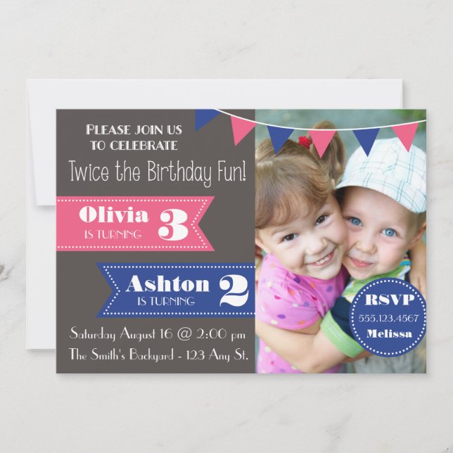 Invitación a la fiesta de cumpleaños doble (niño/C (Anverso)