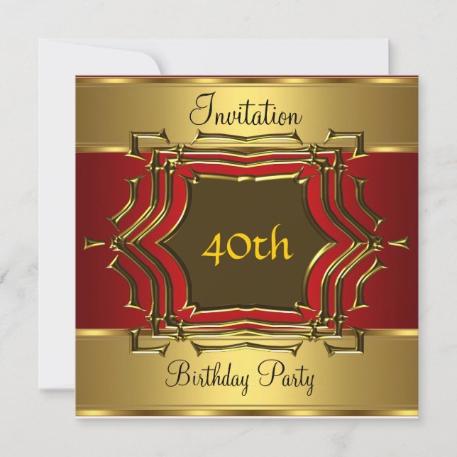 Invitación a la fiesta de cumpleaños dorado rojo (Anverso)