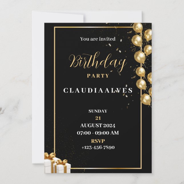 Invitación a la fiesta de cumpleaños elegante de c (Anverso)