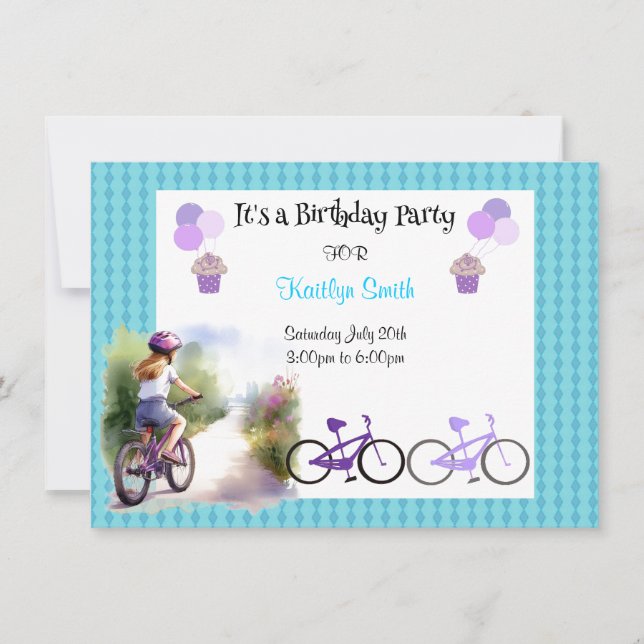 Invitación a la fiesta de cumpleaños en bicicleta  (Anverso)