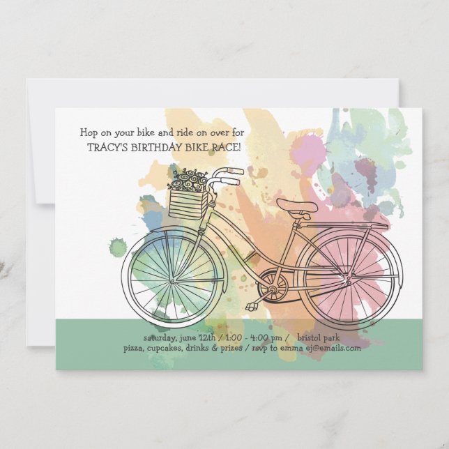 Invitación a la fiesta de cumpleaños en bicicleta (Anverso)