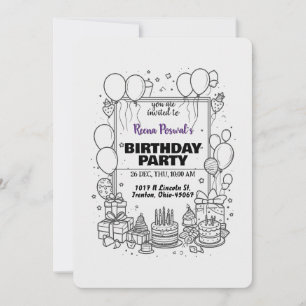 Invitación a la fiesta de cumpleaños en blanco y n