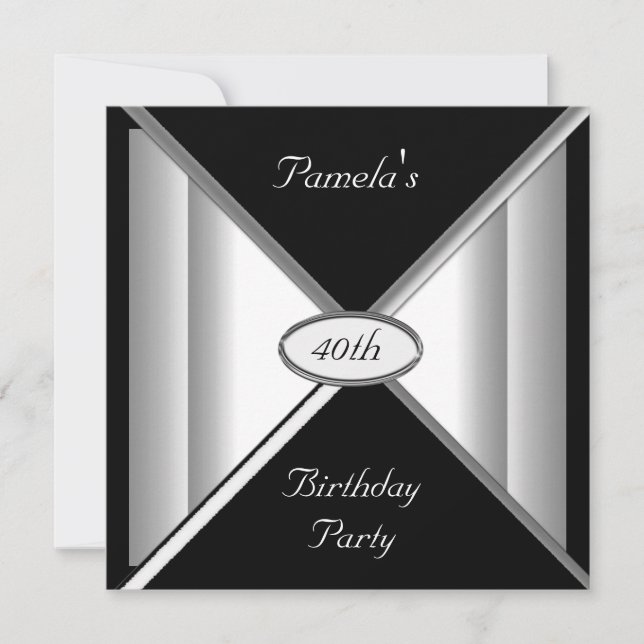 Invitación a la fiesta de cumpleaños en blanco y n (Anverso)