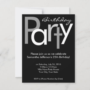 Invitación a la fiesta de cumpleaños en blanco y n