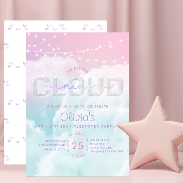 Invitación a la Fiesta de Cumpleaños en Cloud Nine (Fun Pastel - Cloud Nine Birthday Party Invite)