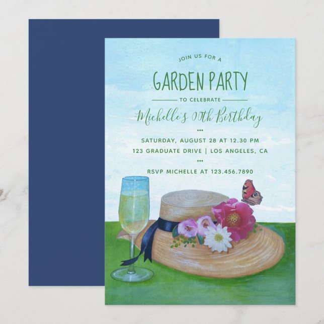 invitación a la fiesta de cumpleaños en el jardín (Anverso / Reverso)