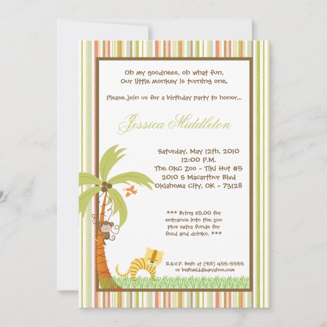 Invitación a la fiesta de cumpleaños en el zoológi (Anverso)