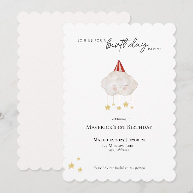 Invitación a la fiesta de cumpleaños en la nube (Anverso / Reverso)