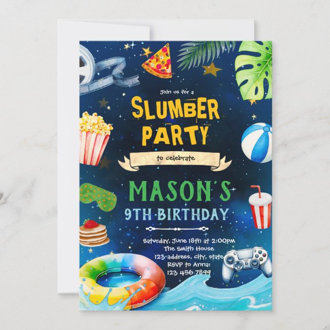 invitación a la fiesta de cumpleaños en la piscina (Anverso)