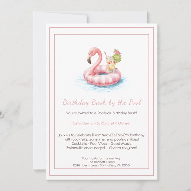 Invitación a la Fiesta de Cumpleaños en la Piscina (Anverso)