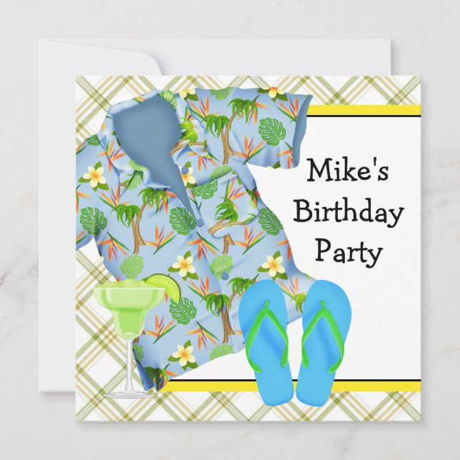 Invitación a la fiesta de cumpleaños en la playa d (Anverso)