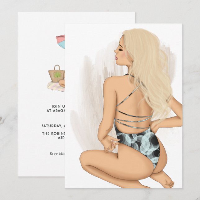 Invitación a la fiesta de cumpleaños en la playa d (Anverso / Reverso)