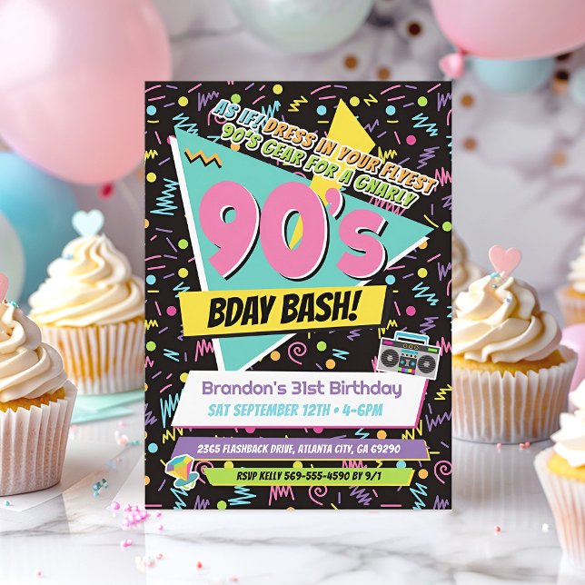 Invitación a la fiesta de cumpleaños estilo Memphi (90s Retro Birthday Invitation)