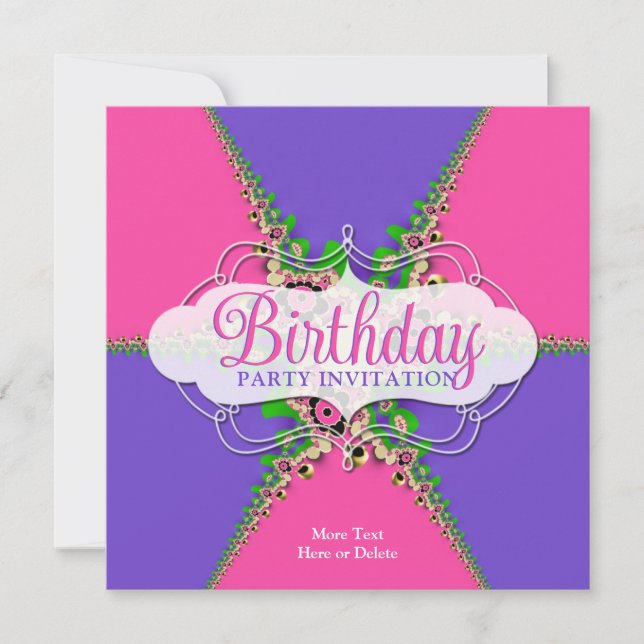 Invitación a la fiesta de cumpleaños exótica Pink  (Anverso)