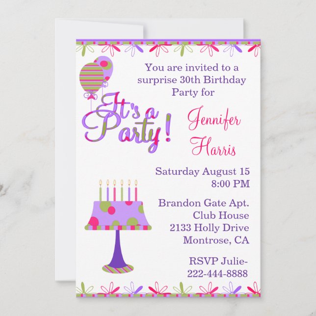 Invitación a la fiesta de cumpleaños femenina de b