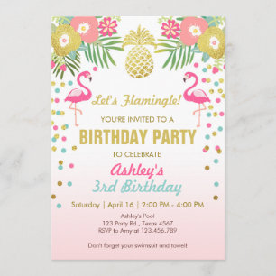 Invitación a la fiesta de cumpleaños Flamingo Trop
