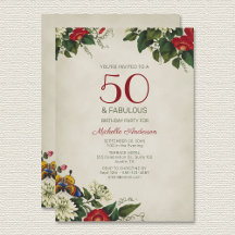Invitación a la fiesta de cumpleaños floral "50 y 