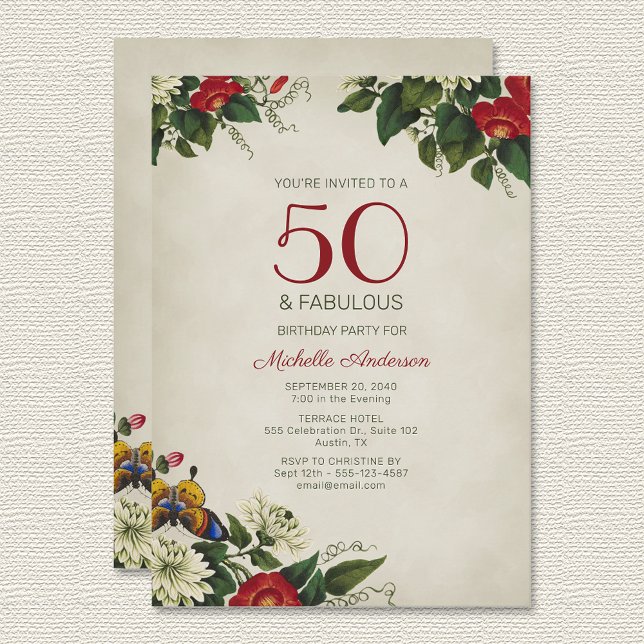 Invitación a la fiesta de cumpleaños floral "50 y  (Subido por el creador)
