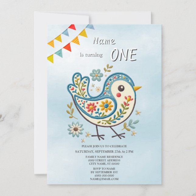 Invitación a la fiesta de cumpleaños floral Blue B (Anverso)