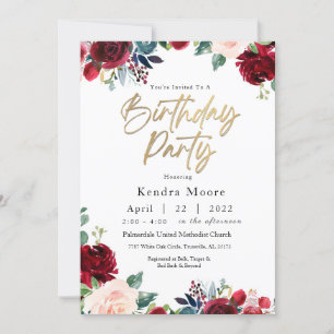 Invitación a la fiesta de cumpleaños floral de Bor