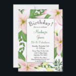 Invitación a la fiesta de cumpleaños floral de Lil<br><div class="desc">Una invitación romántica y clásica de cumpleaños floral a la lirio rosa.</div>