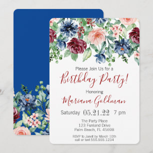 Invitación a la fiesta de cumpleaños floral de Nav
