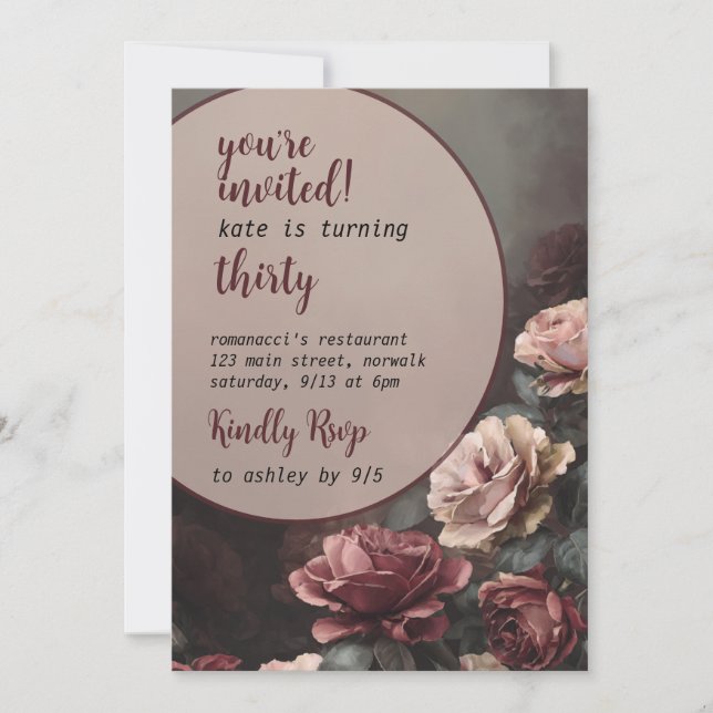 Invitación a la fiesta de cumpleaños floral de Ros (Anverso)