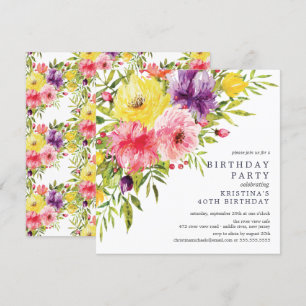 Invitación a la fiesta de cumpleaños floral de Wat