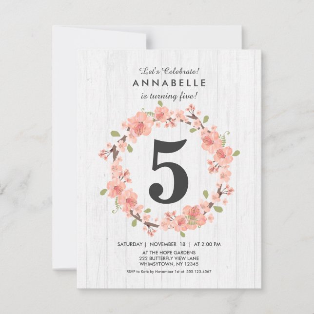 Invitación a la fiesta de cumpleaños floral de Whi (Anverso)