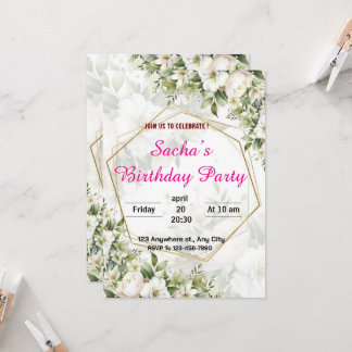 Invitación a la fiesta de cumpleaños floral elegan