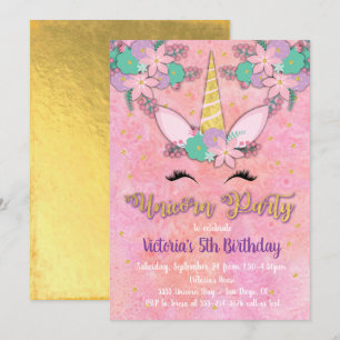 Invitación a la fiesta de cumpleaños floral Gold U