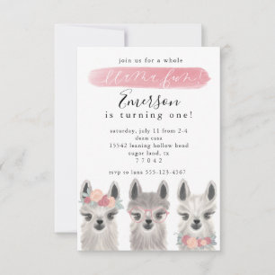 Invitación a la fiesta de cumpleaños Floral Llama