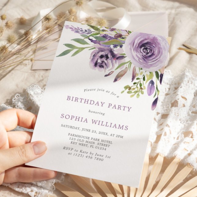 Invitación a la fiesta de cumpleaños floral Purple (Subido por el creador)