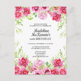 Invitación a la fiesta de cumpleaños floral rosa