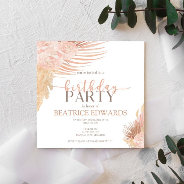 Invitación a la fiesta de cumpleaños floral suave  (Subido por el creador)
