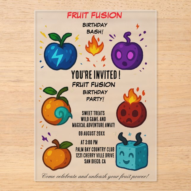 Invitación a la fiesta de cumpleaños Fruit Fusion  (Anverso)
