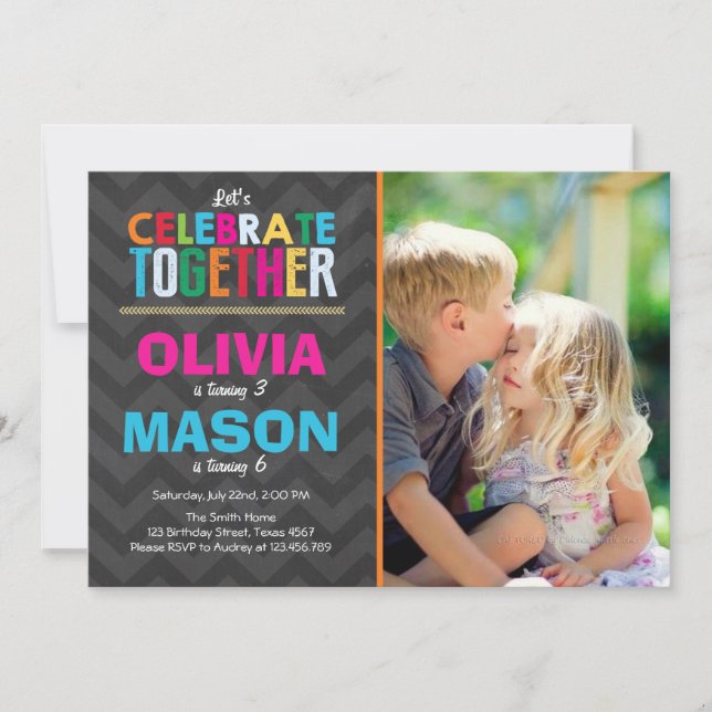 Invitación a la fiesta de cumpleaños gemela Conjun (Anverso)